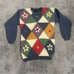 Vintage Tulchan Cotton Floral Print Pullover Sweater Women’s Size Medium